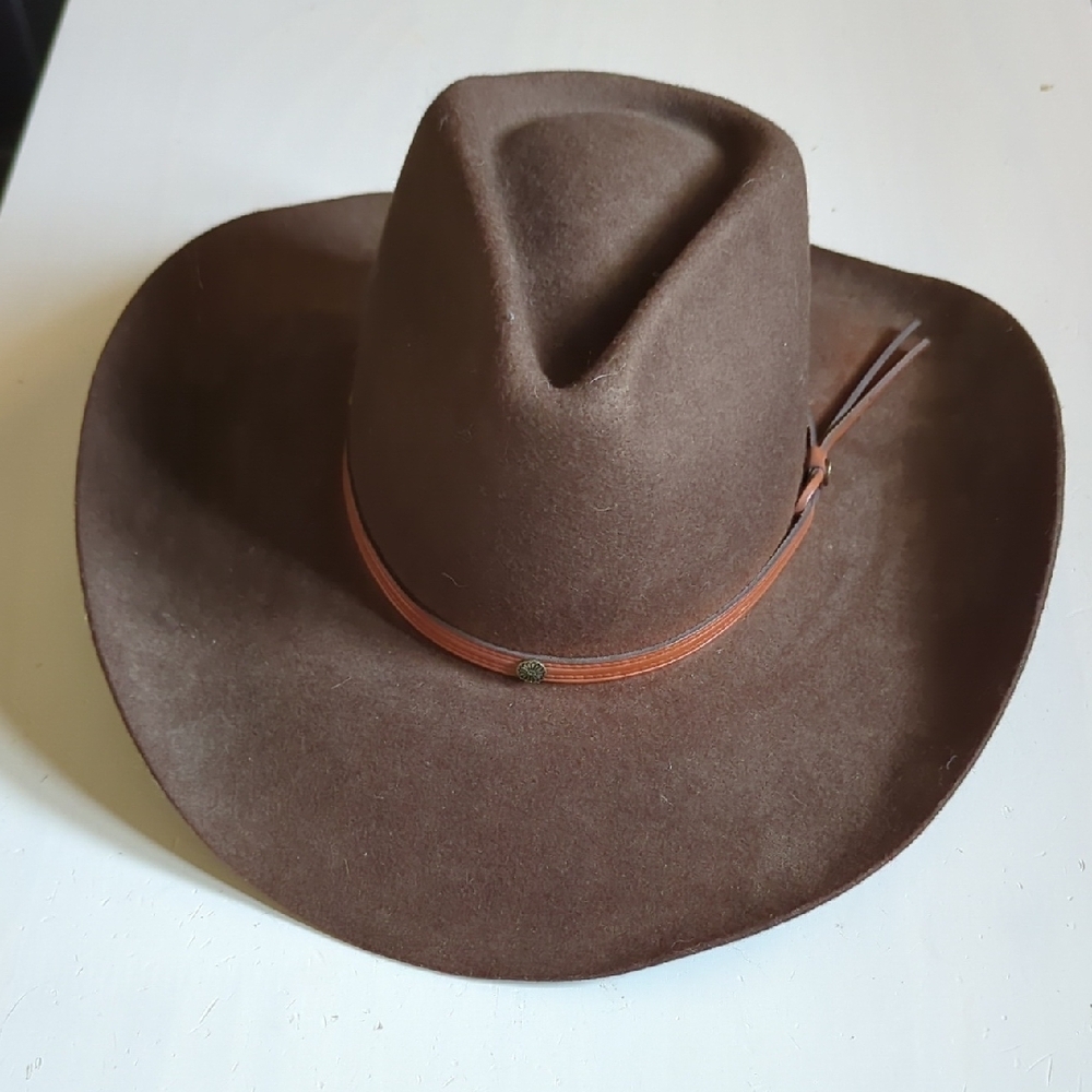 Western Express Chocolate Brown Cowgirl Cowboy Hat Leather Band Sz 6 7/8
